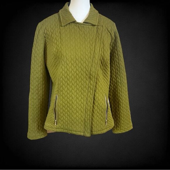 Isaac Mizrahi Mixed Quilted Knit Motorcycle Jacket Size Small - Picture 2 of 8